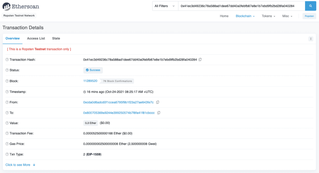 EtherScan Ropsten Block Explorer