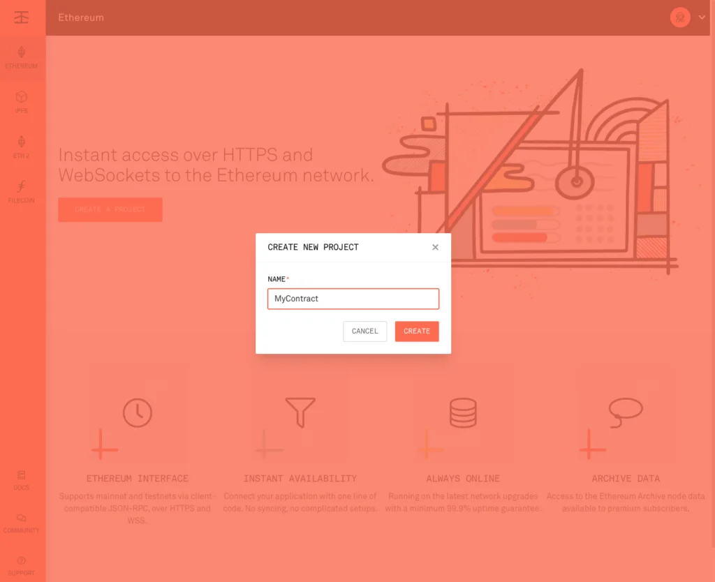 Create a new Project - Infura - Write And Deploy First Smart Contract On Ethereum With Solidity Create a new Project - Infura - Write And Deploy First Smart Contract On Ethereum With Solidity