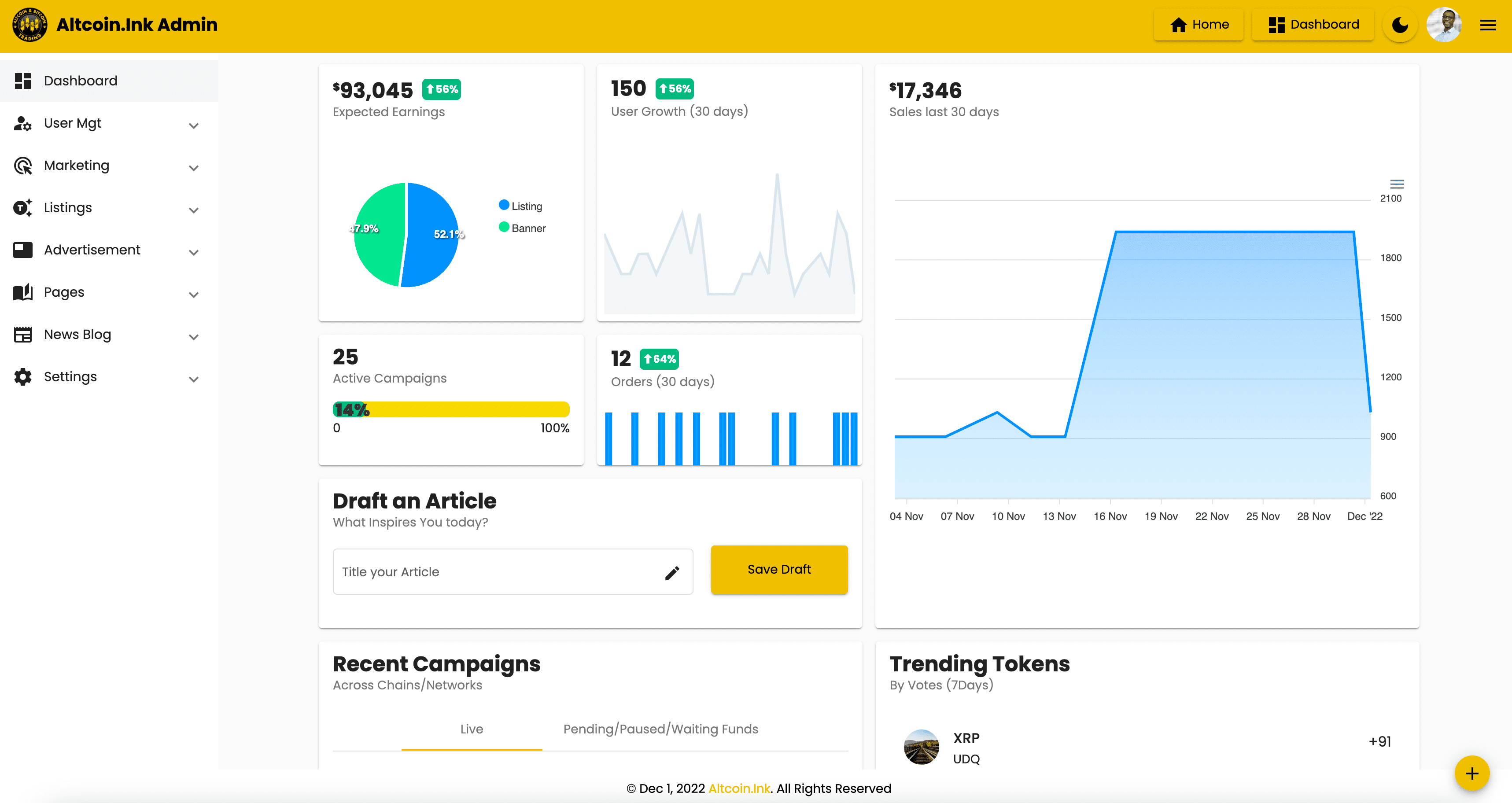 Crypto Listing - Admin Dashboard