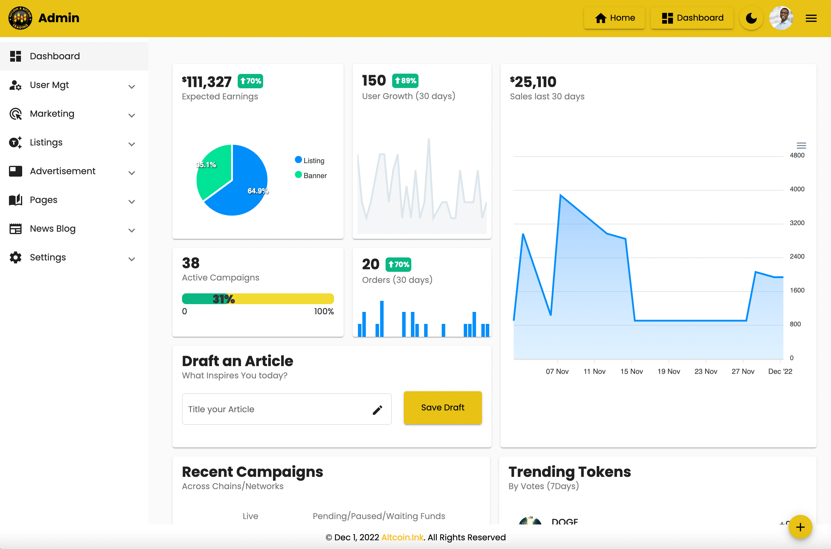 Crypto Listing Platform With Admin Dashboard – Frontend