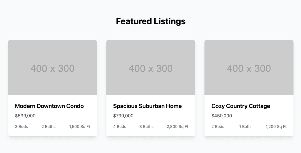 Responsive Landing Page With HTML5, TailwindCSS - Featured Listings